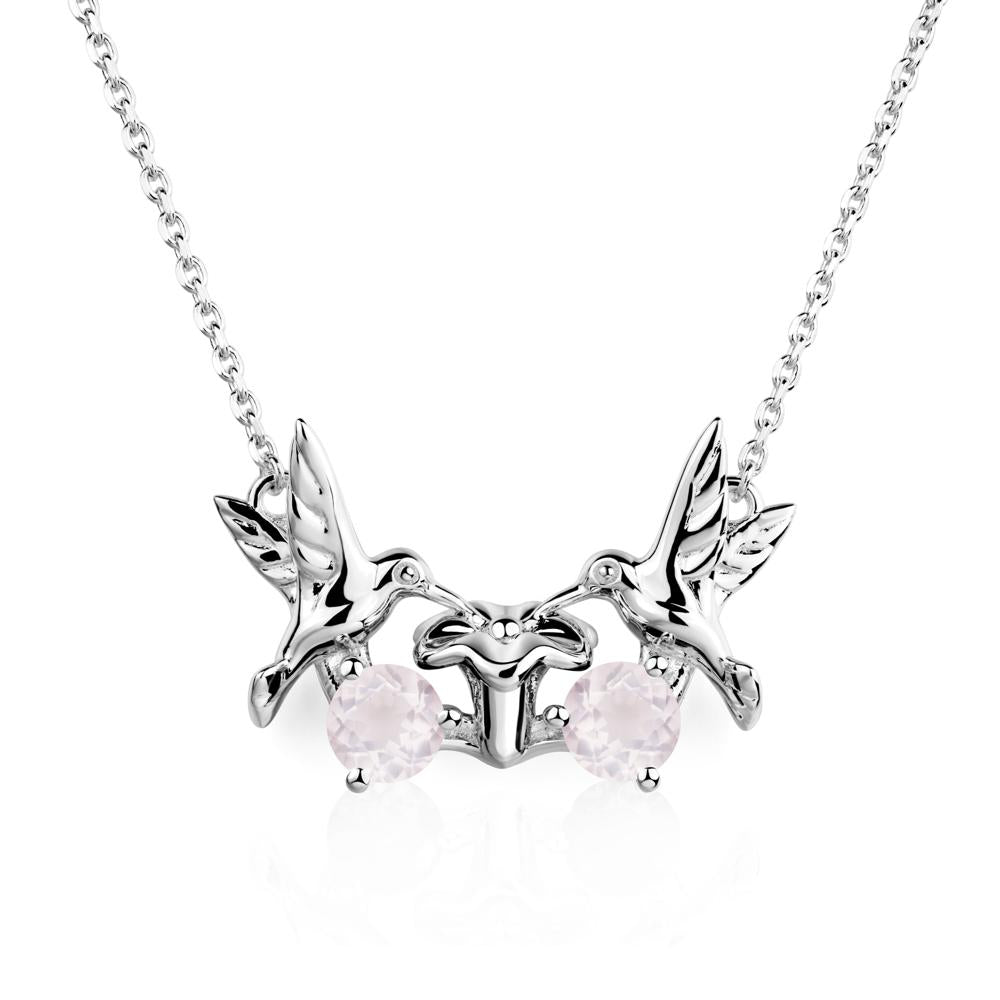 Rose Quartz Two Stone Hummingbird Necklace | LUO Jewelry #metal_14k white gold