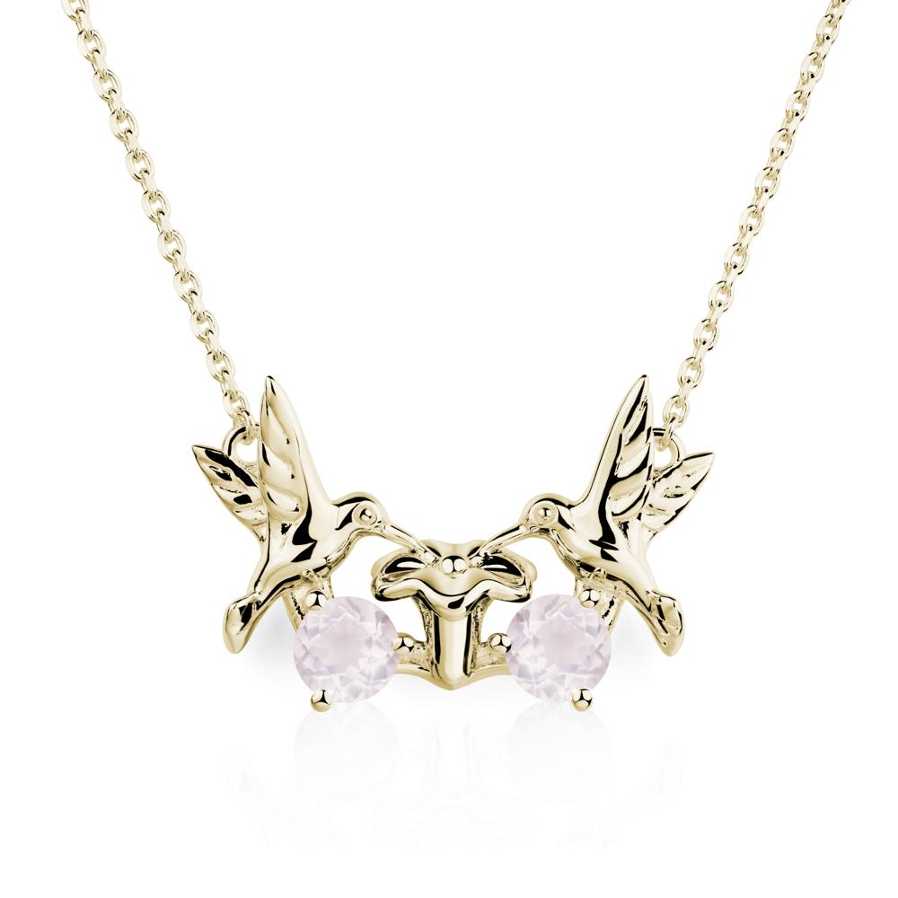 Rose Quartz Two Stone Hummingbird Necklace | LUO Jewelry #metal_14k yellow gold