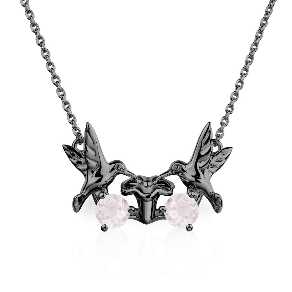 Rose Quartz Two Stone Hummingbird Necklace | LUO Jewelry #metal_black finish sterling silver