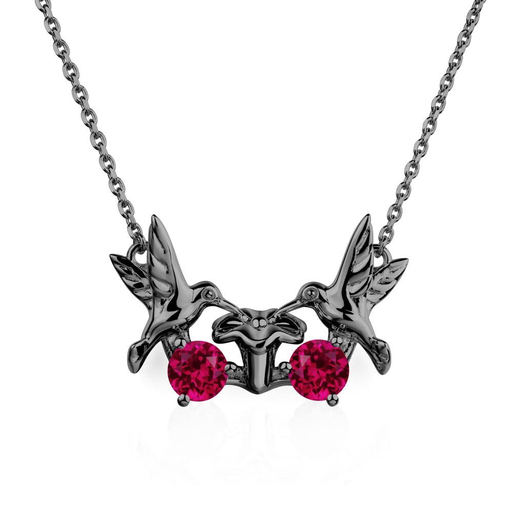 Ruby Two Stone Hummingbird Necklace | LUO Jewelry #metal_black finish sterling silver