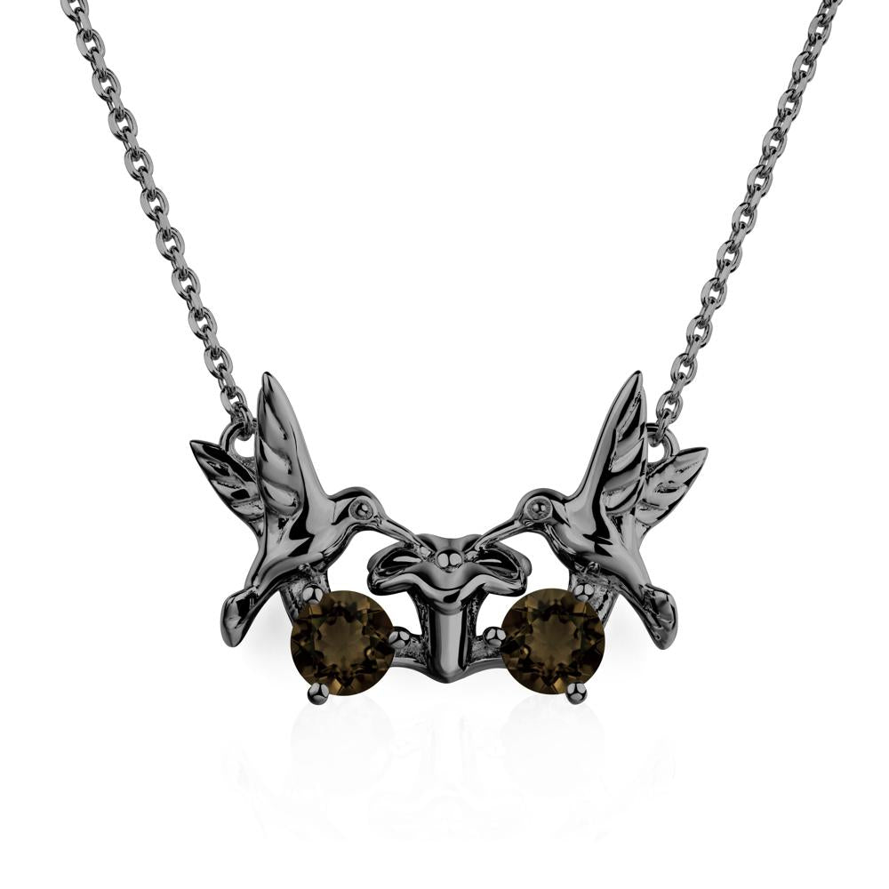 Smoky Quartz Two Stone Hummingbird Necklace | LUO Jewelry #metal_black finish sterling silver