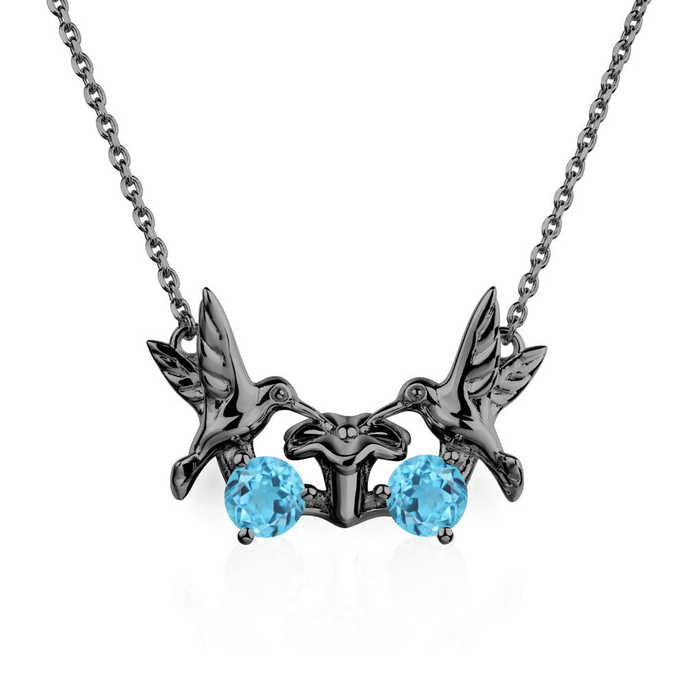 Swiss Blue Topaz Necklace Hummingbird | LUO Jewelry #metal_black finish sterling silver