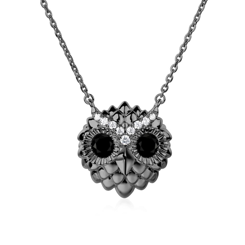 Black Spinel Owl Necklace - LUO Jewelry #metal_black finish sterling silver