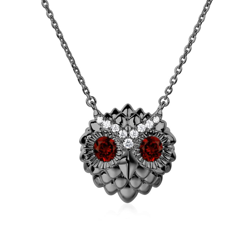 Garnet Owl Necklace - LUO Jewelry #metal_black finish sterling silver