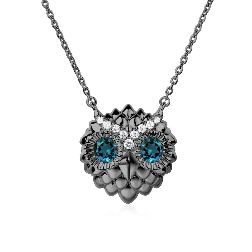 London Blue Topaz Owl Necklace - LUO Jewelry #metal_black finish sterling silver