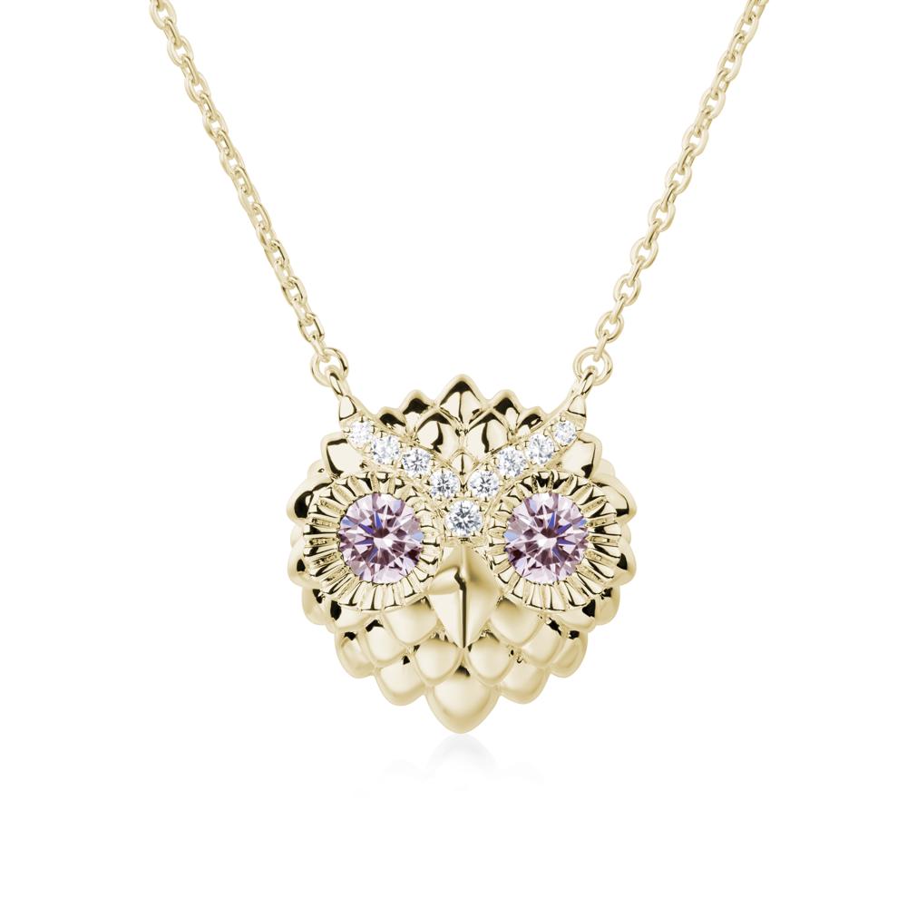 Pink Cubic Zirconia Owl Necklace - LUO Jewelry #metal_14k yellow gold