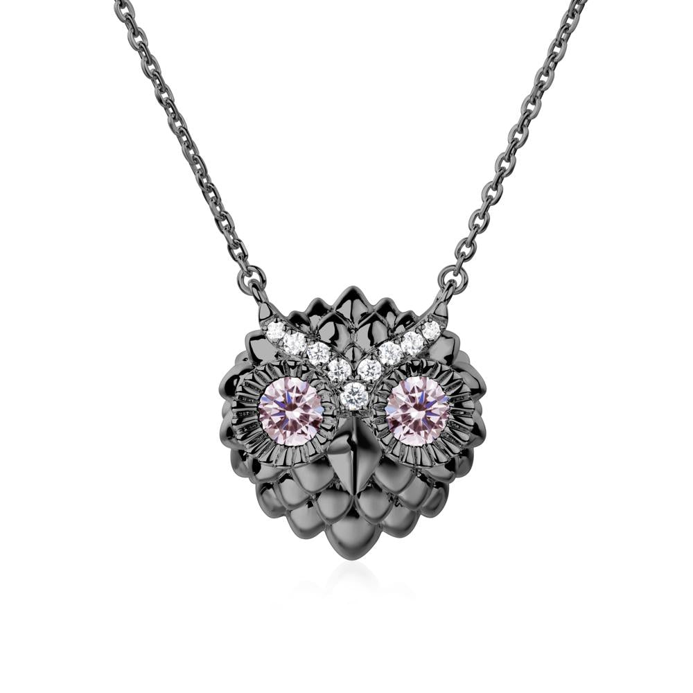 Pink Cubic Zirconia Owl Necklace - LUO Jewelry #metal_black finish sterling silver