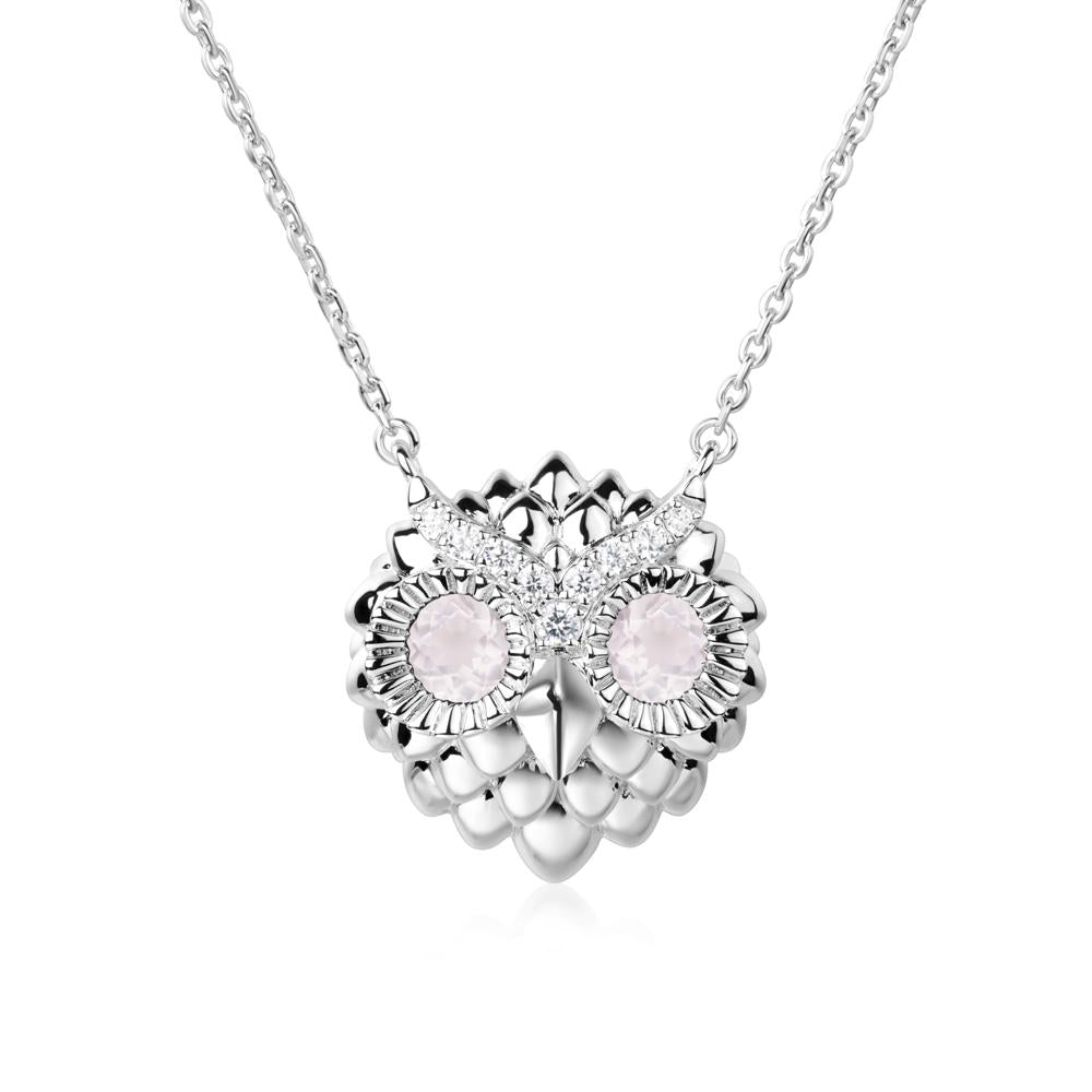 Rose Quartz Owl Necklace - LUO Jewelry #metal_14k white gold