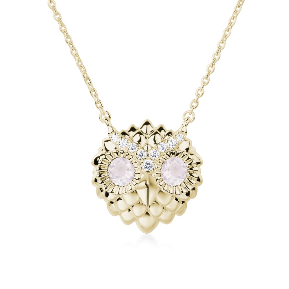 Rose Quartz Owl Necklace - LUO Jewelry #metal_14k yellow gold