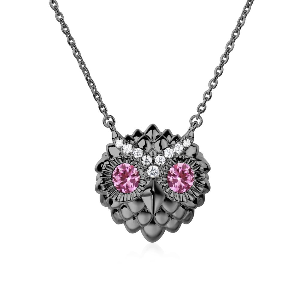 Pink Sapphire Owl Necklace - LUO Jewelry #metal_black finish sterling silver