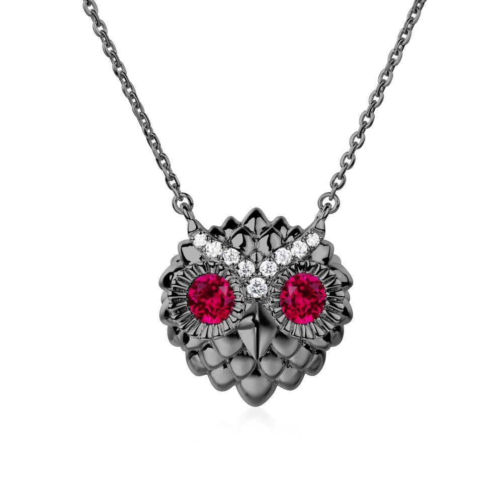 Ruby Owl Necklace - LUO Jewelry #metal_black finish sterling silver