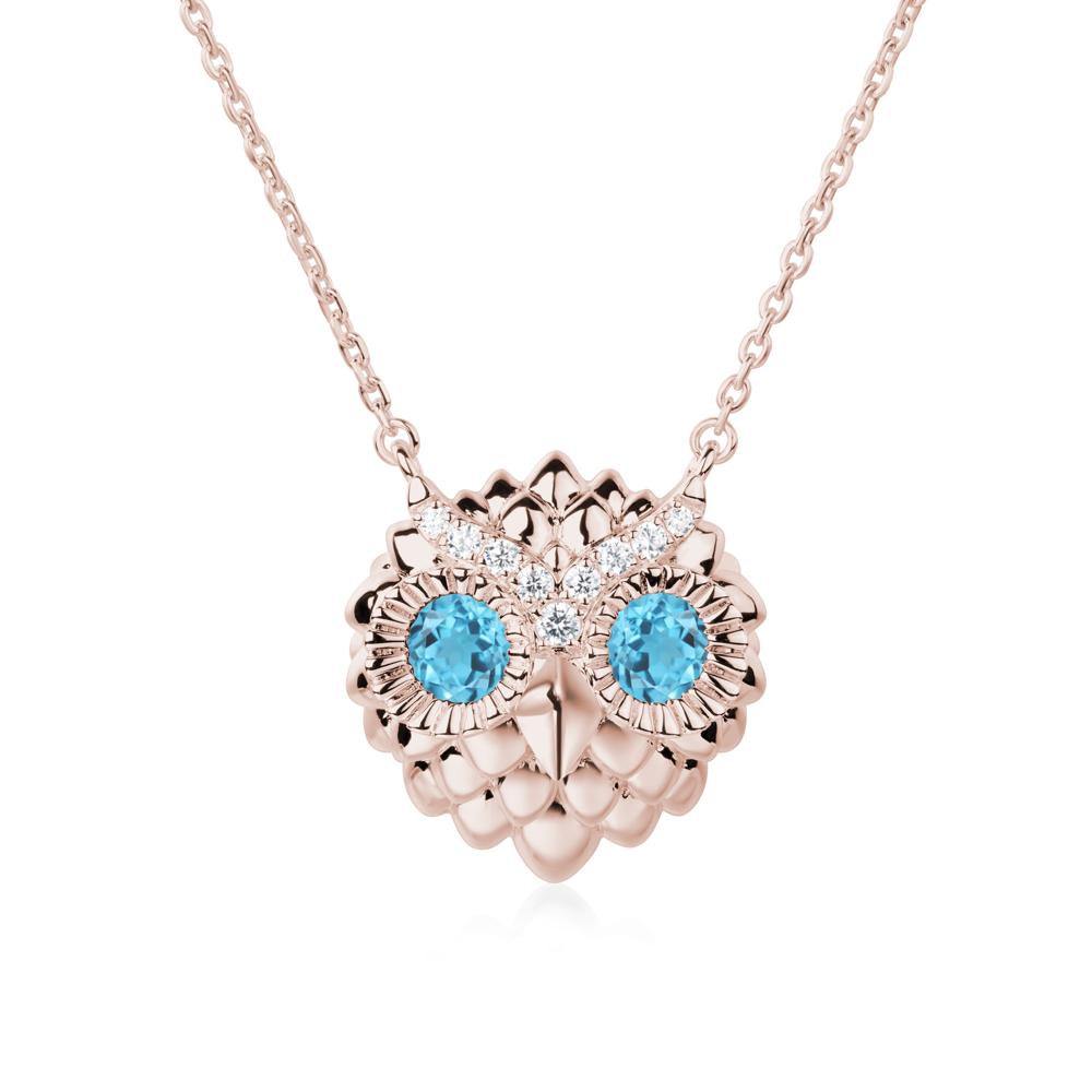 Swiss Blue Topaz Owl Necklace - LUO Jewelry #metal_14k rose gold