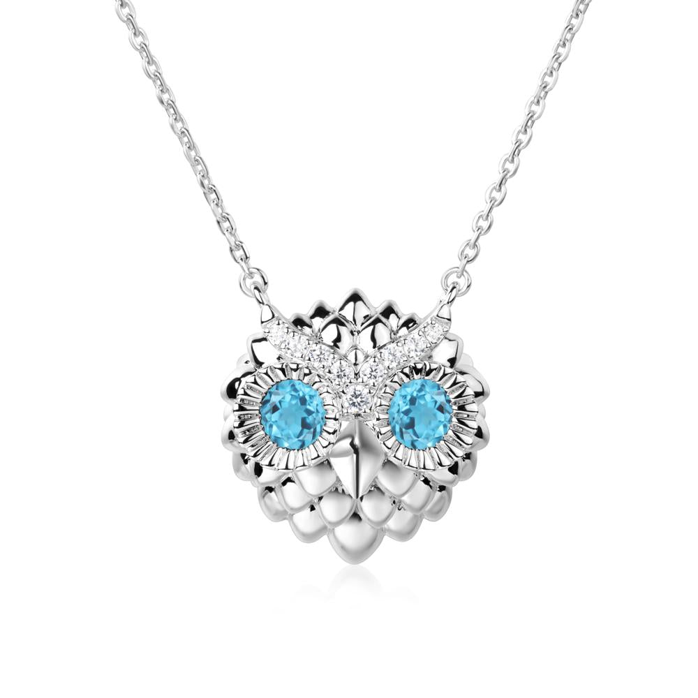 Swiss Blue Topaz Owl Necklace - LUO Jewelry #metal_14k white gold