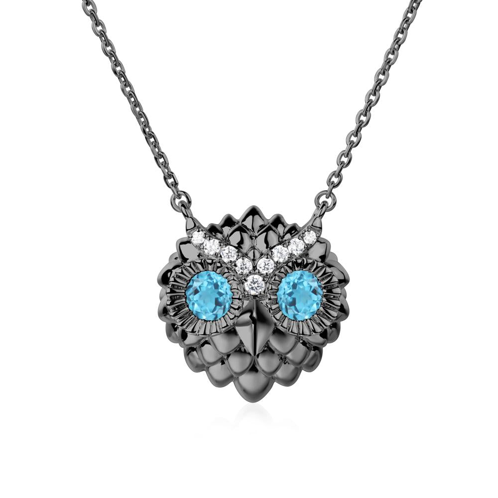 Swiss Blue Topaz Owl Necklace - LUO Jewelry #metal_black finish sterling silver