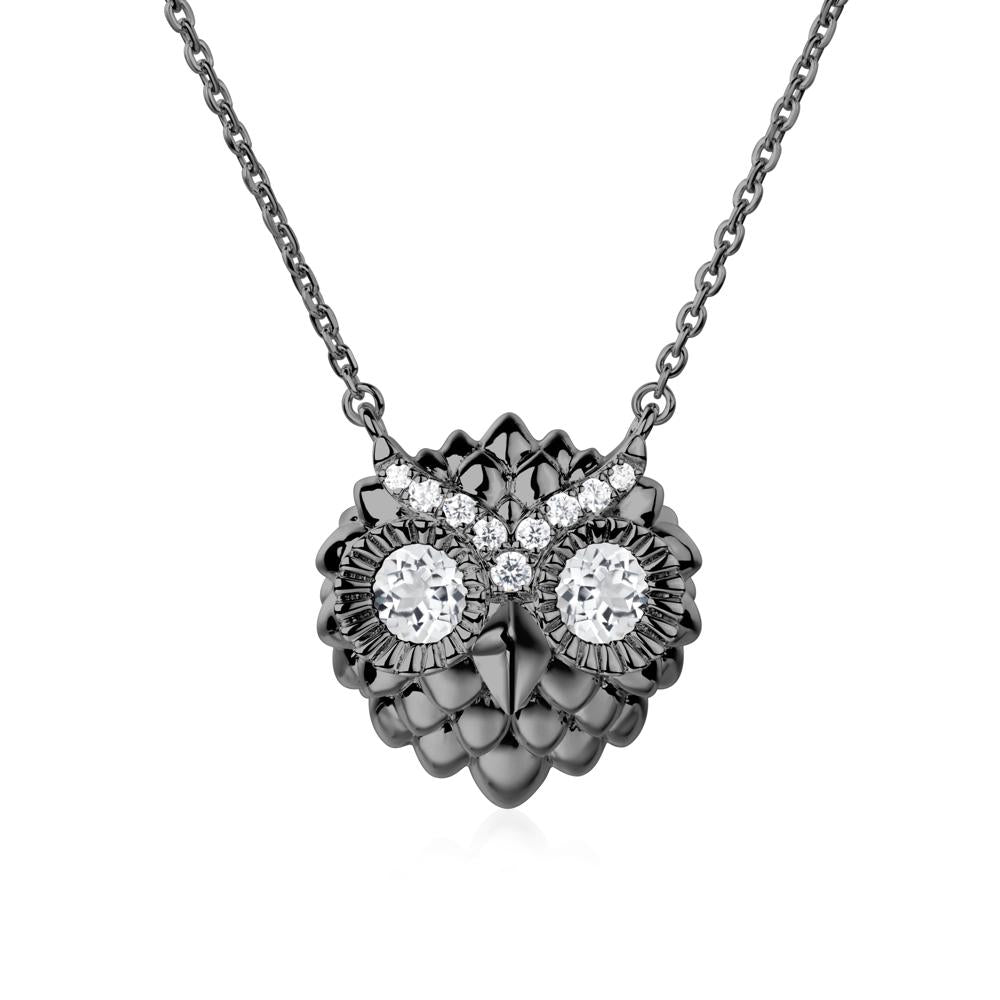 White Topaz Owl Necklace - LUO Jewelry #metal_black finish sterling silver