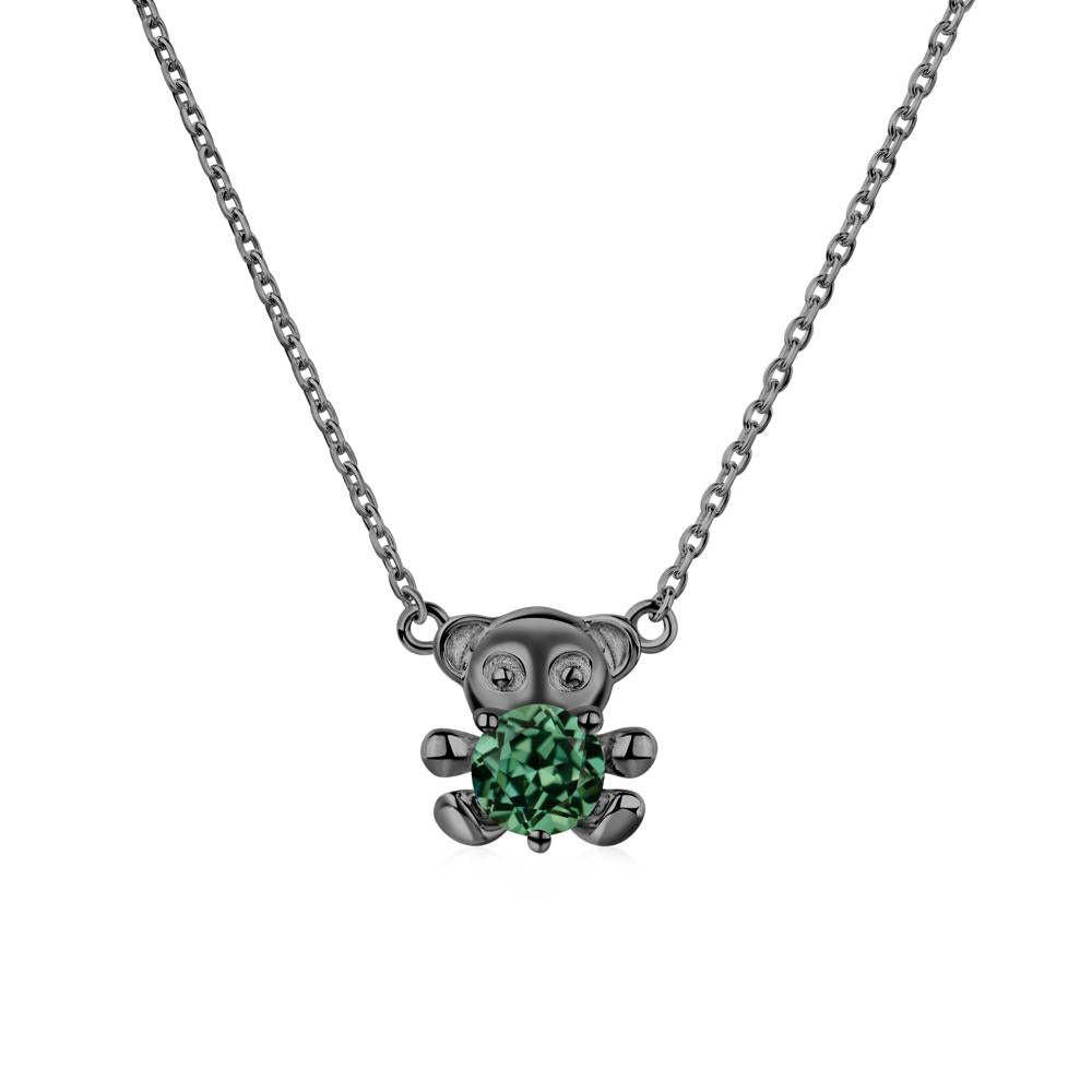 Green Sapphire Teddy Bear Necklace - LUO Jewelry #metal_black finish sterling silver