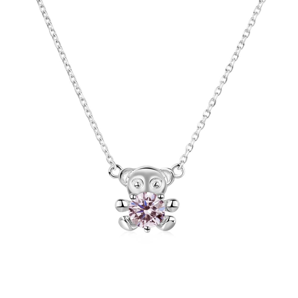 Pink Cubic Zirconia Teddy Bear Necklace - LUO Jewelry #metal_14k white gold