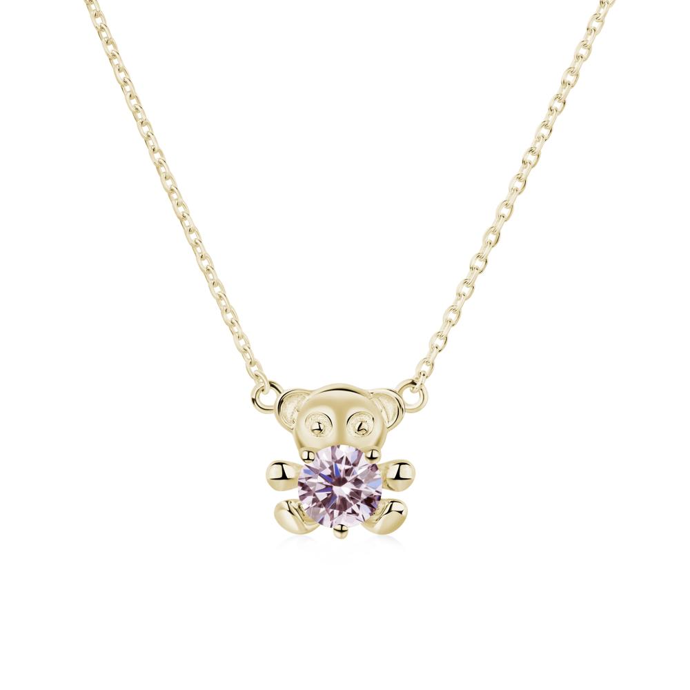 Pink Cubic Zirconia Teddy Bear Necklace - LUO Jewelry #metal_14k yellow gold