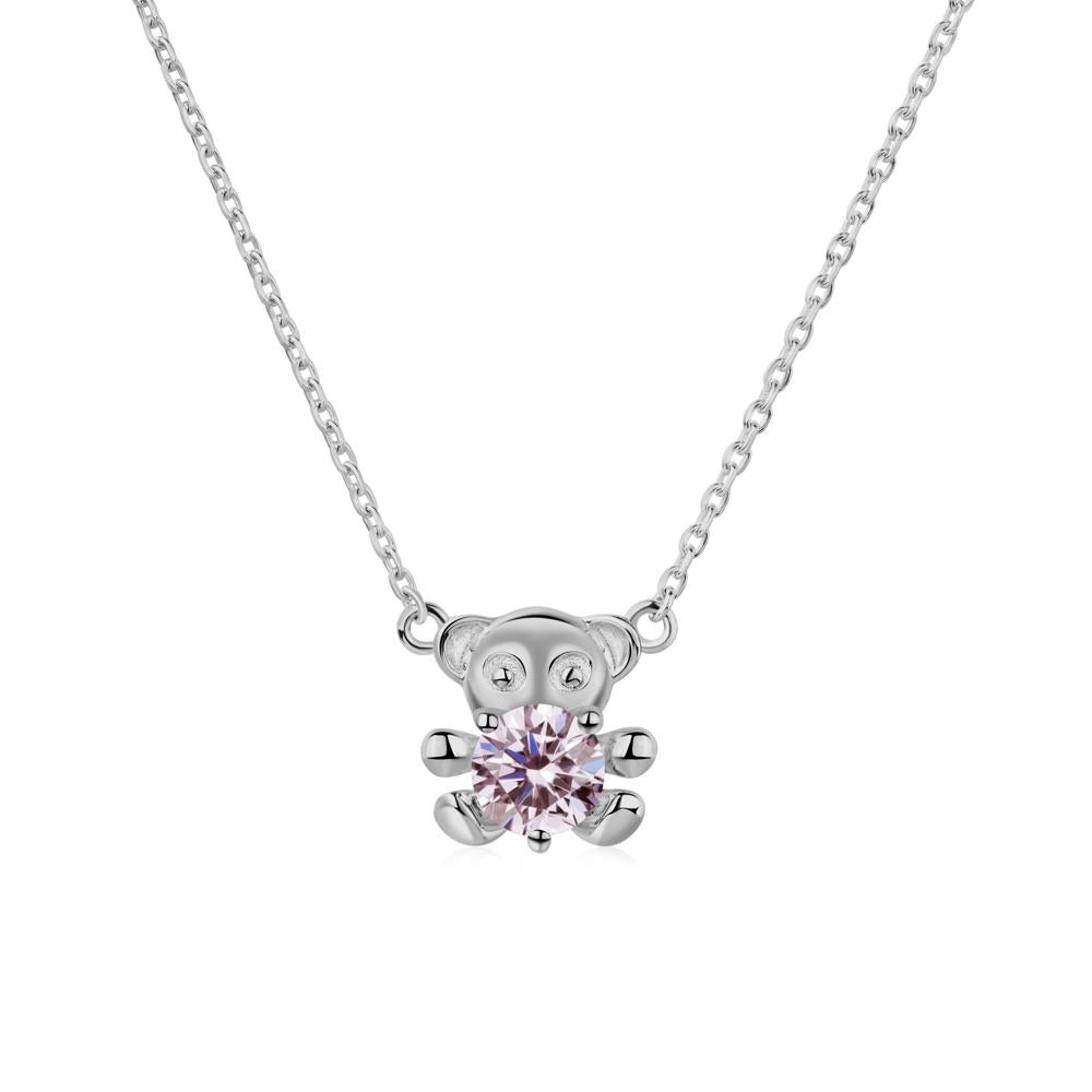 Pink Cubic Zirconia Teddy Bear Necklace - LUO Jewelry #metal_platinum