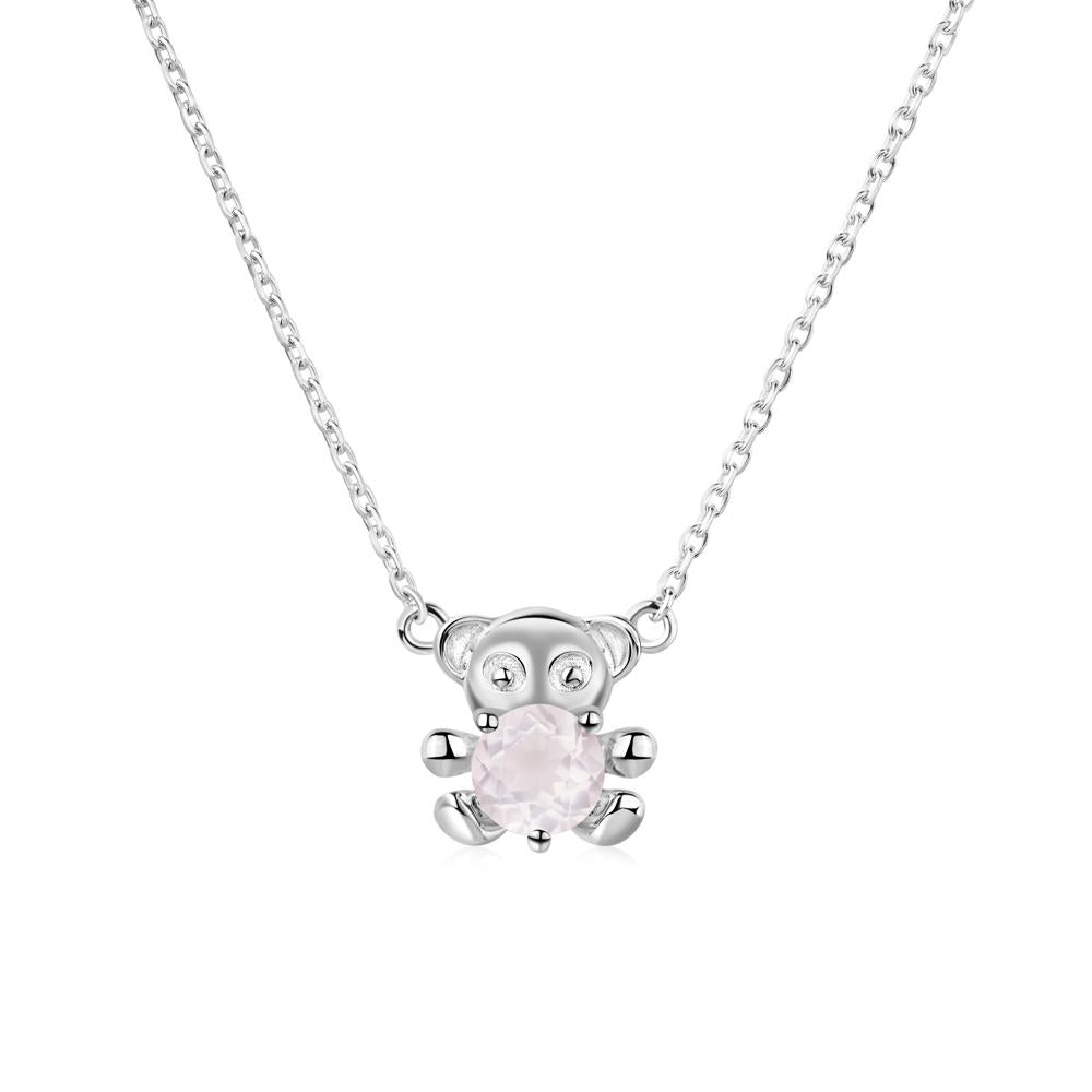 Rose Quartz Teddy Bear Necklace - LUO Jewelry #metal_18k white gold