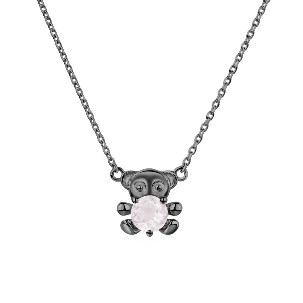 Rose Quartz Teddy Bear Necklace - LUO Jewelry #metal_black finish sterling silver