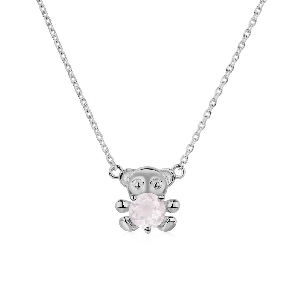 Rose Quartz Teddy Bear Necklace - LUO Jewelry #metal_platinum