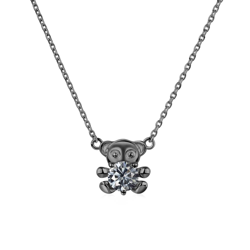 Grey Moissanite Teddy Bear Necklace - LUO Jewelry #metal_black finish sterling silver