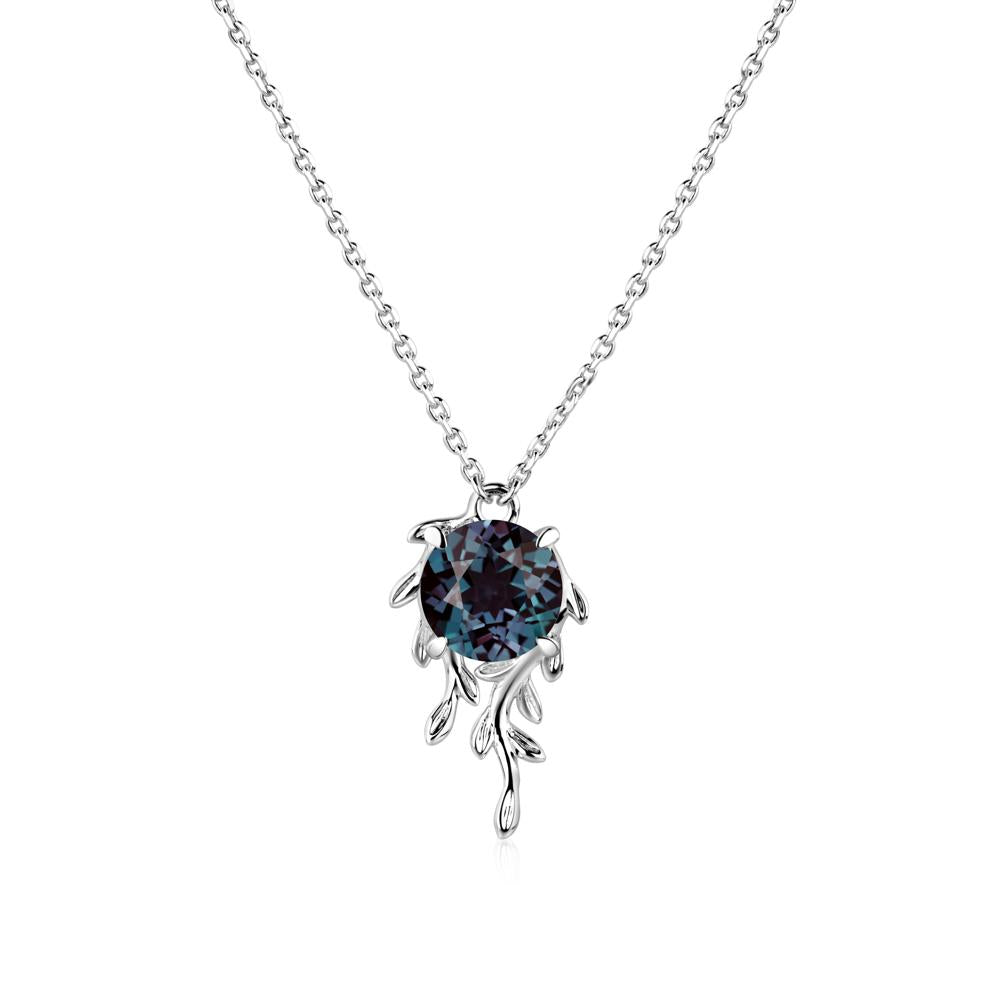 Round Cut Alexandrite Necklace - LUO Jewelry #metal_14k white gold