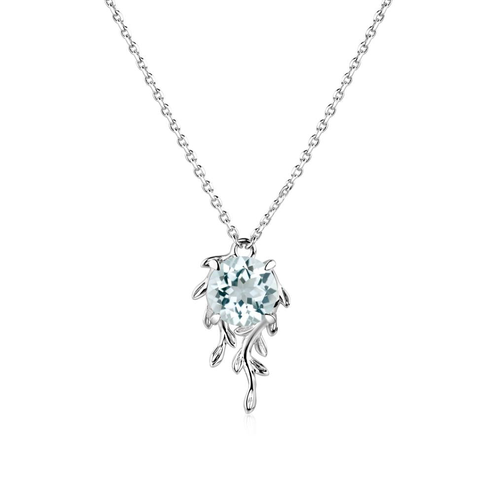 Round Cut Aquamarine Necklace - LUO Jewelry #metal_14k white gold