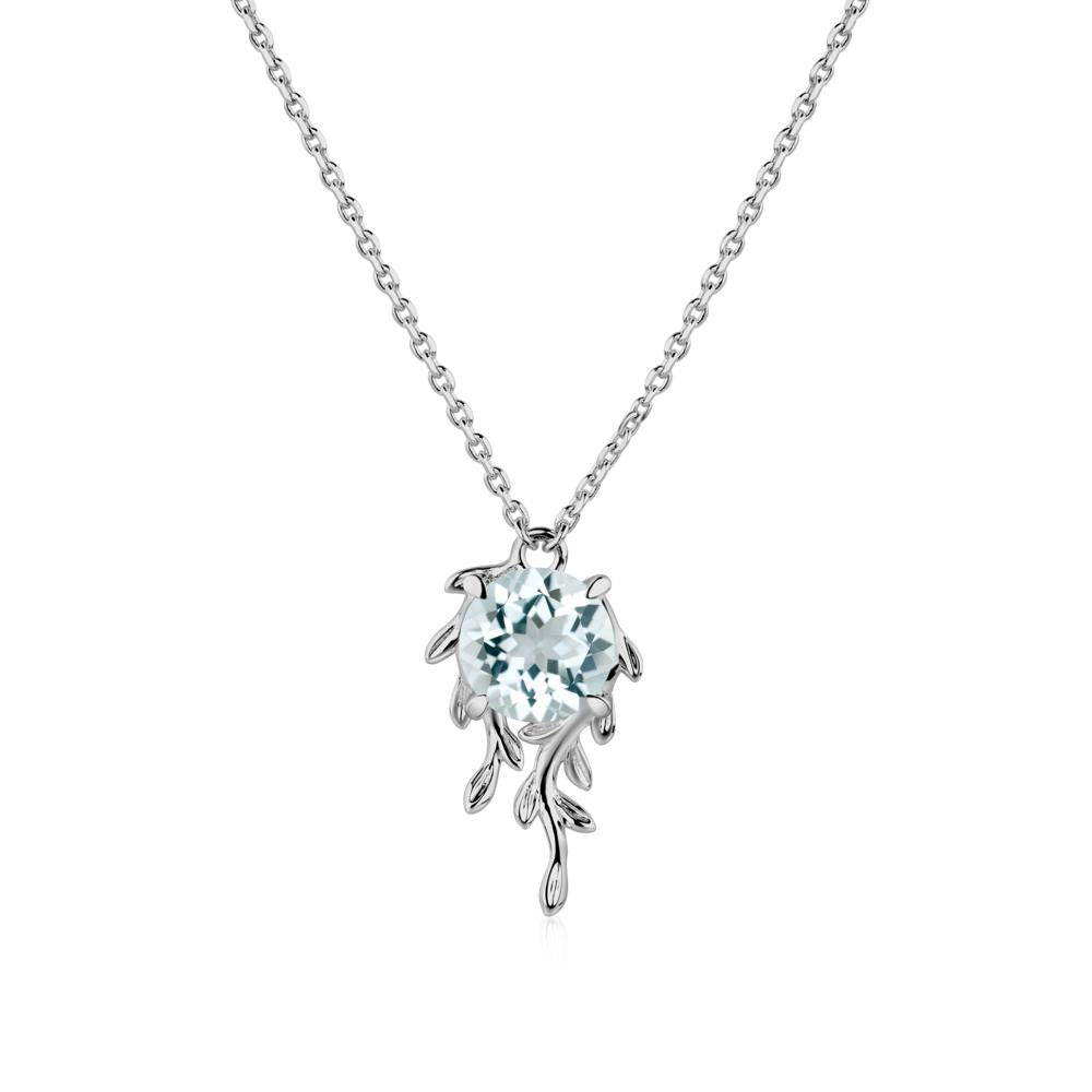 Round Cut Aquamarine Necklace - LUO Jewelry #metal_platinum