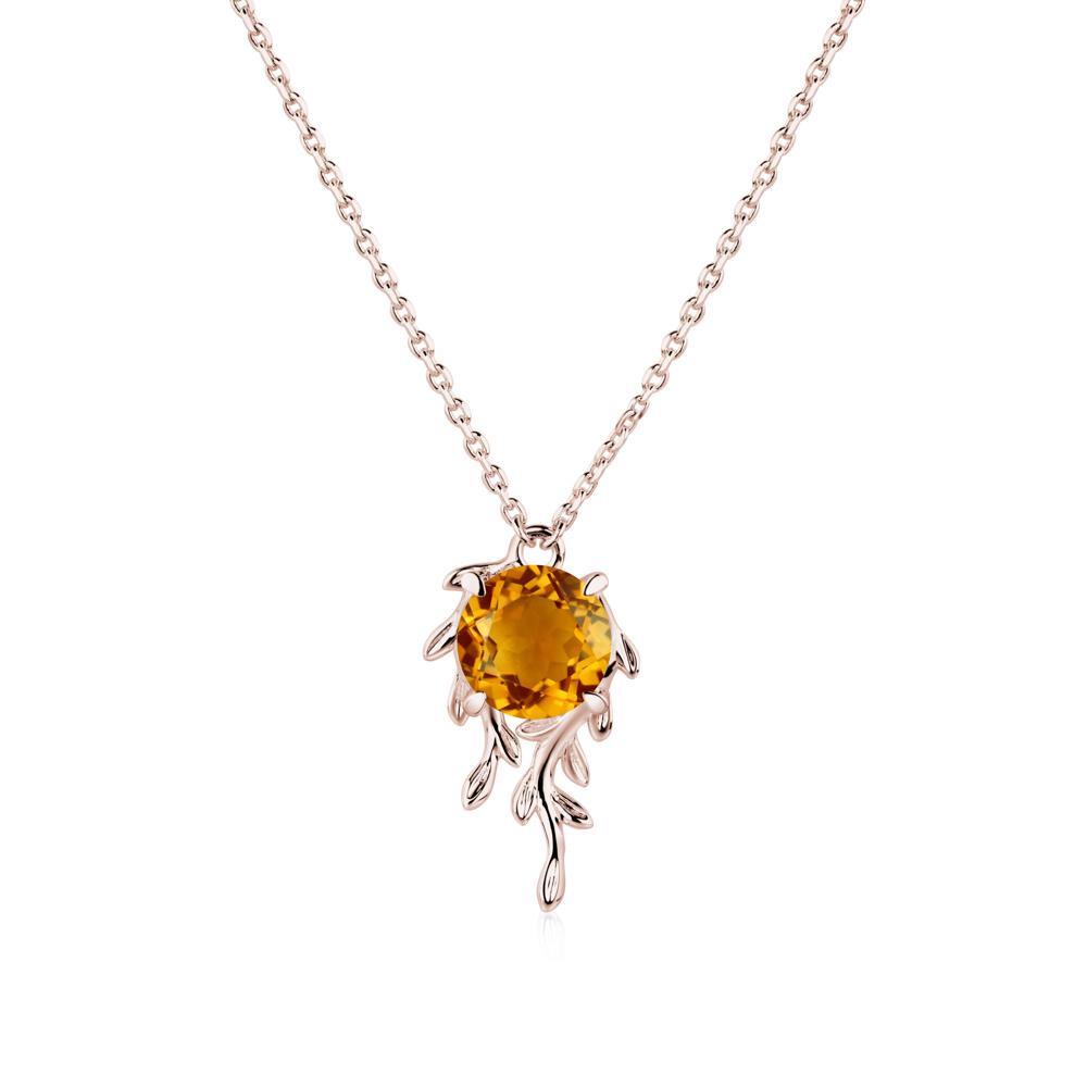 Round Cut Citrine Necklace - LUO Jewelry #metal_14k rose gold