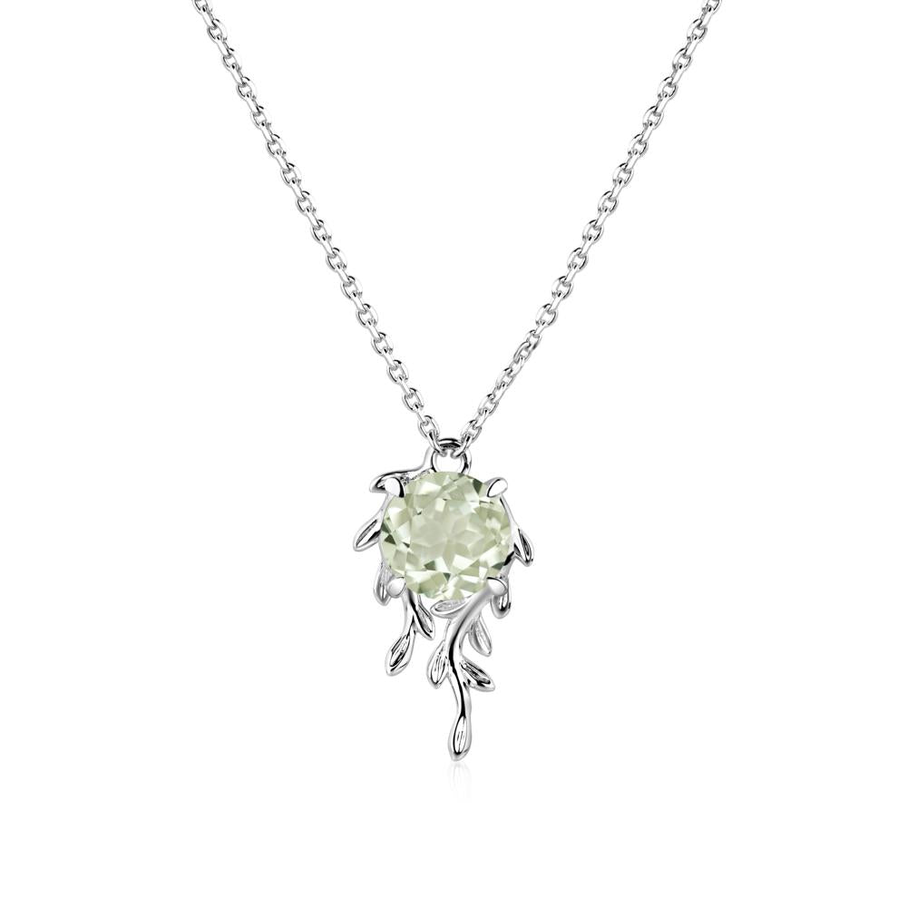 Round Cut Green Amethyst Necklace - LUO Jewelry #metal_14k white gold