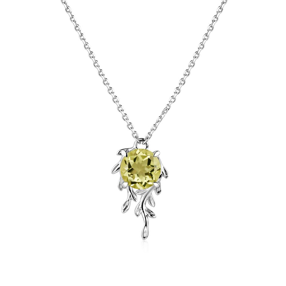 Round Cut Lemon Quartz Necklace - LUO Jewelry #metal_14k white gold