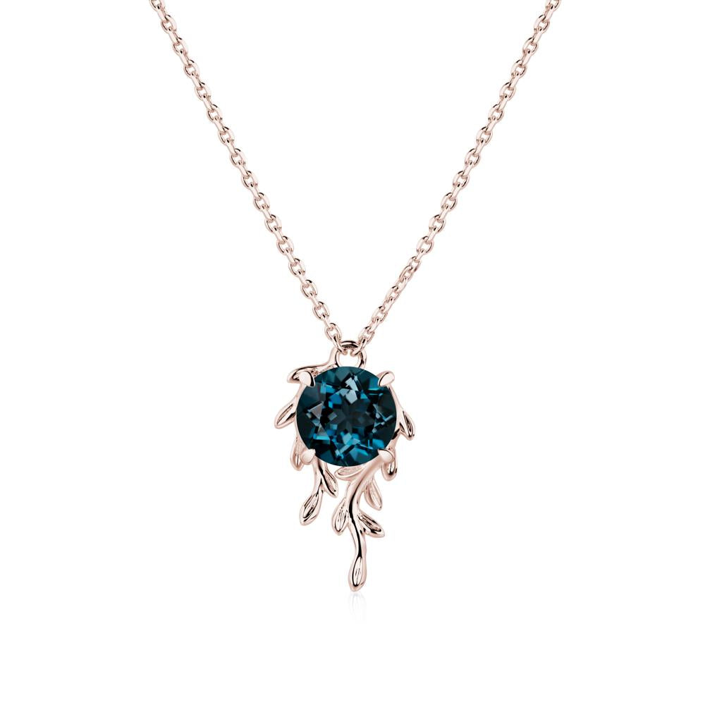 Round Cut London Blue Topaz Necklace - LUO Jewelry #metal_14k rose gold