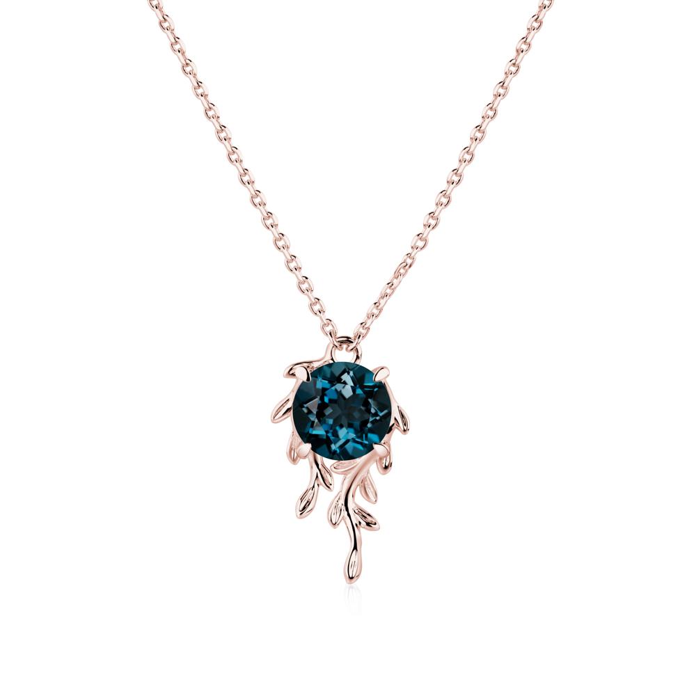 Round Cut London Blue Topaz Necklace - LUO Jewelry #metal_18k rose gold