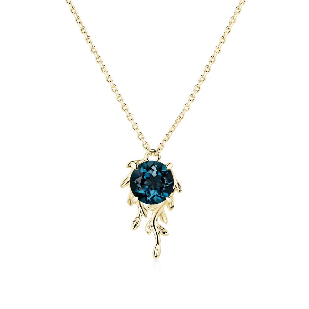 Round Cut London Blue Topaz Necklace - LUO Jewelry #metal_18k yellow gold