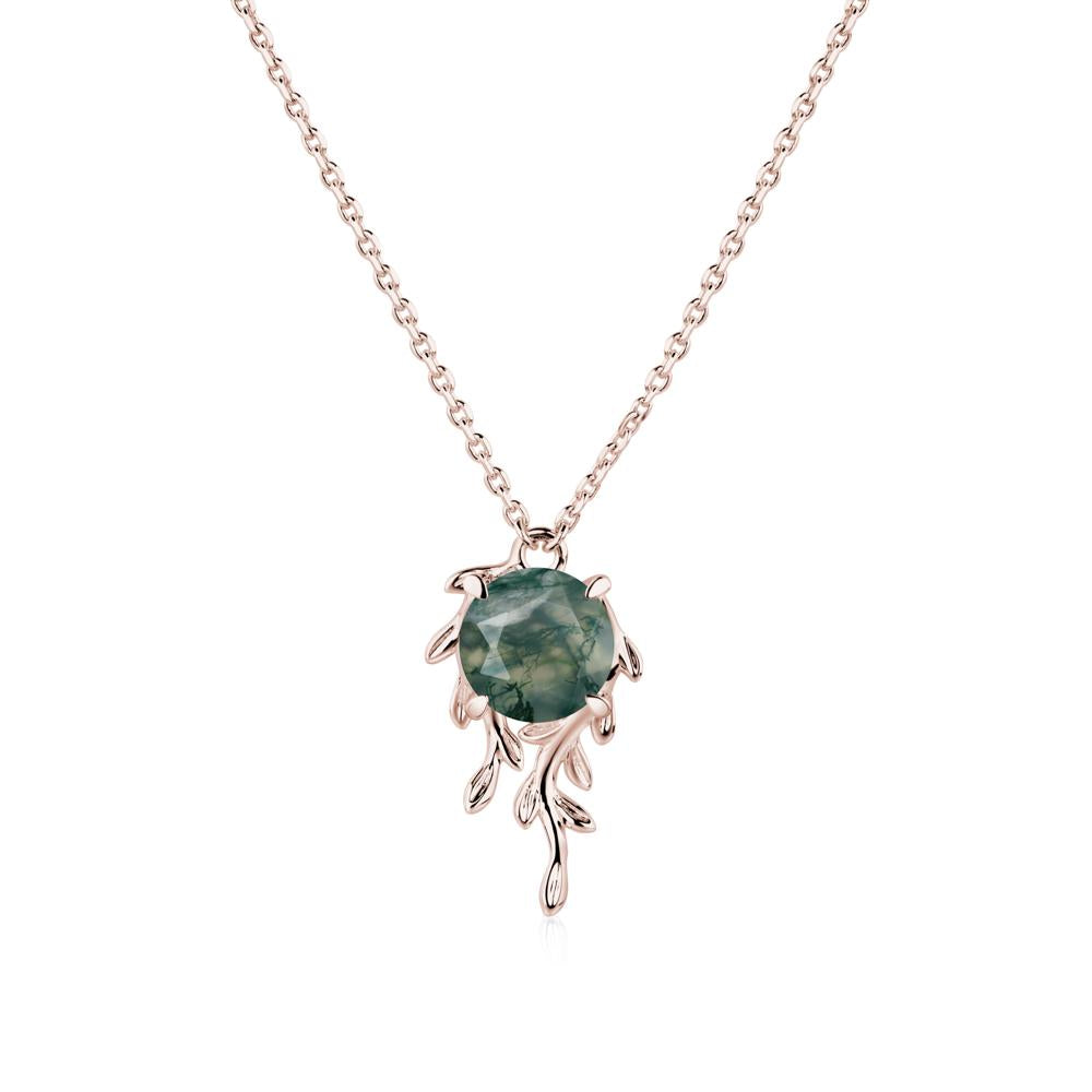 Round Cut Moss Agate Necklace - LUO Jewelry #metal_14k rose gold