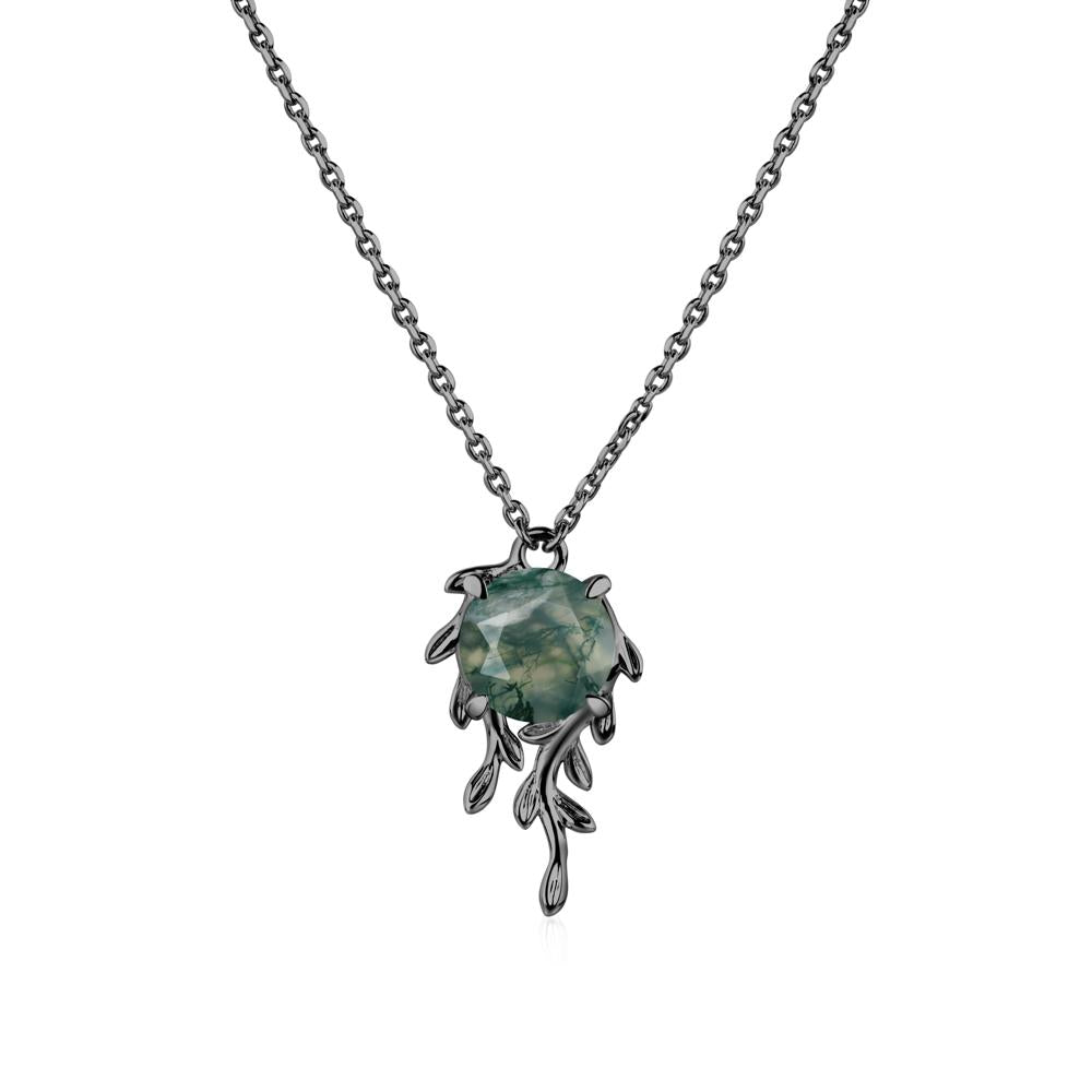 Round Cut Moss Agate Necklace - LUO Jewelry #metal_black finish sterling silver