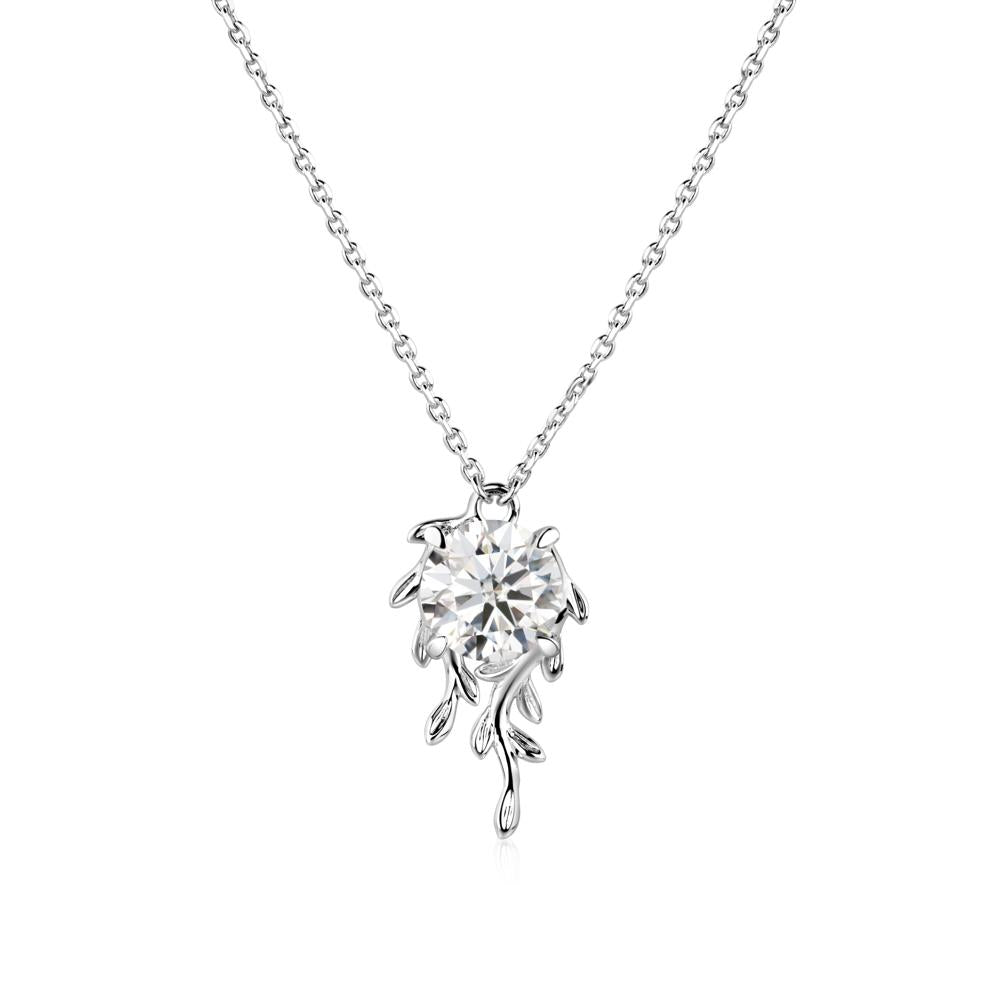 Round Cut Moissanite Necklace - LUO Jewelry #metal_14k white gold