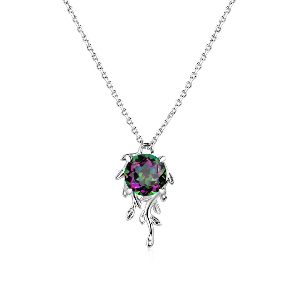 Round Cut Mystic Topaz Necklace - LUO Jewelry #metal_14k white gold