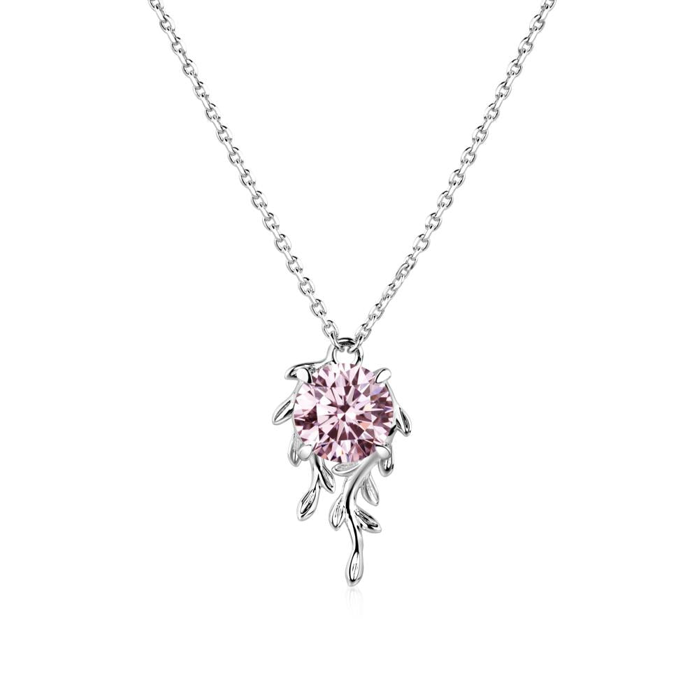 Round Cut Pink Cubic Zirconia Necklace - LUO Jewelry #metal_14k white gold