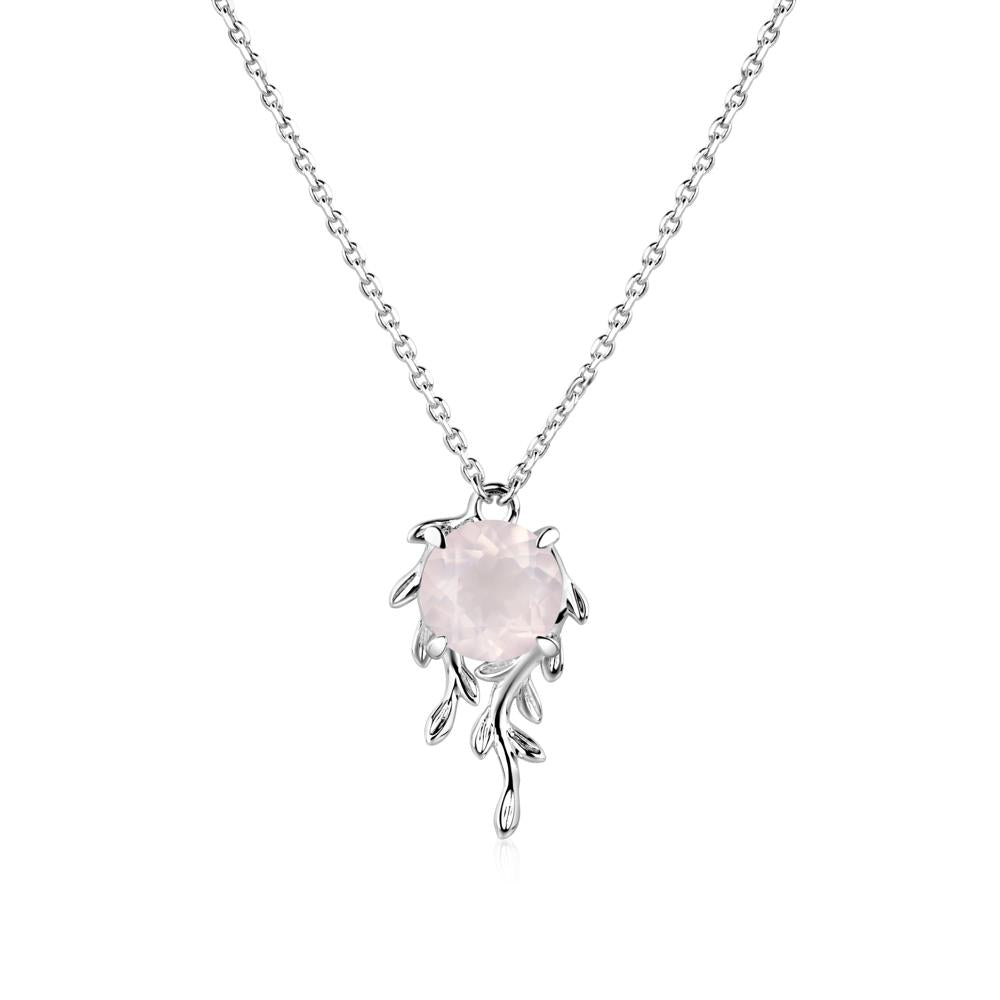 Round Cut Rose Quartz Necklace - LUO Jewelry #metal_14k white gold