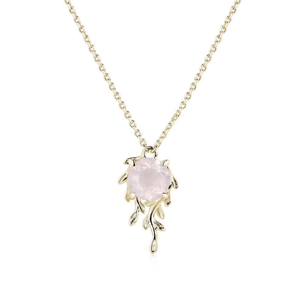 Round Cut Rose Quartz Necklace - LUO Jewelry #metal_14k yellow gold