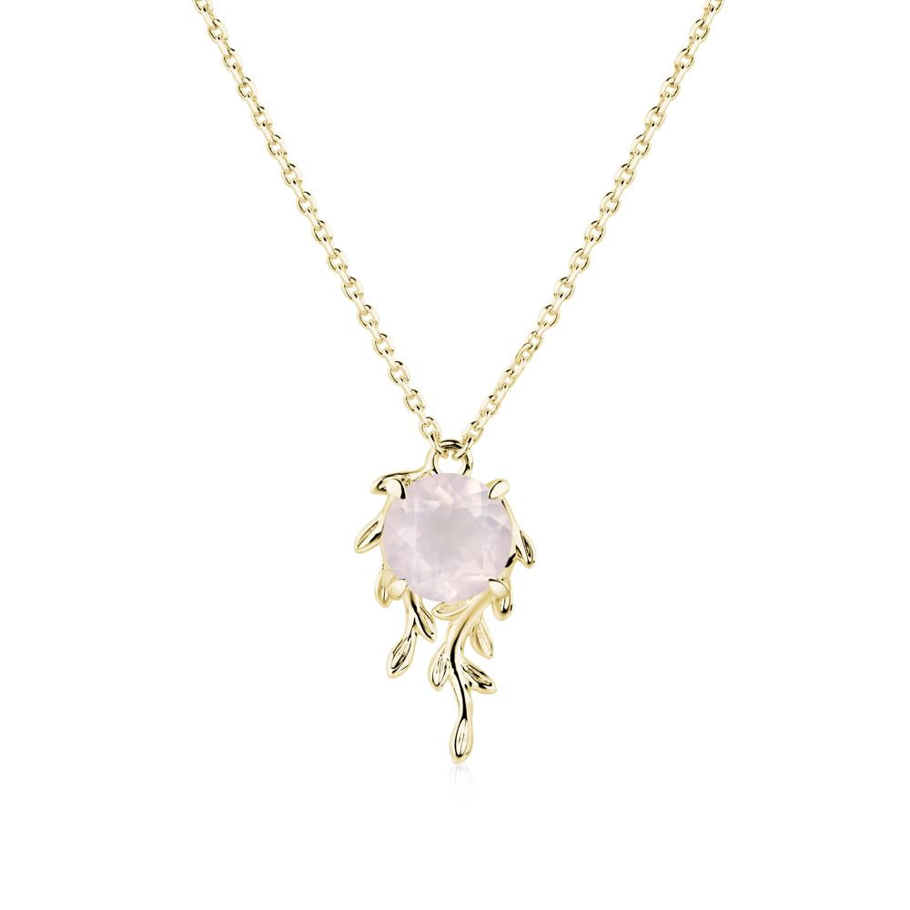 Round Cut Rose Quartz Necklace - LUO Jewelry #metal_18k yellow gold