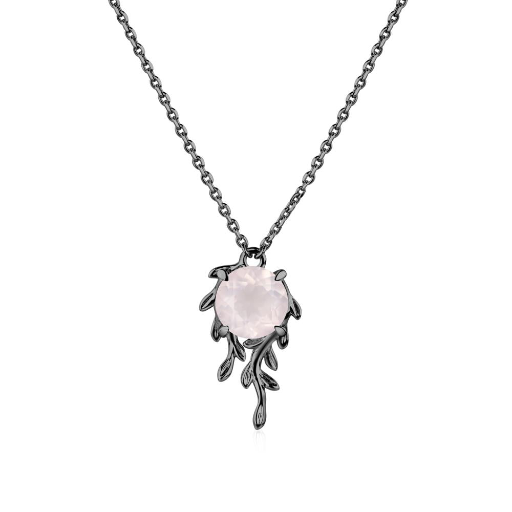 Round Cut Rose Quartz Necklace - LUO Jewelry #metal_black finish sterling silver