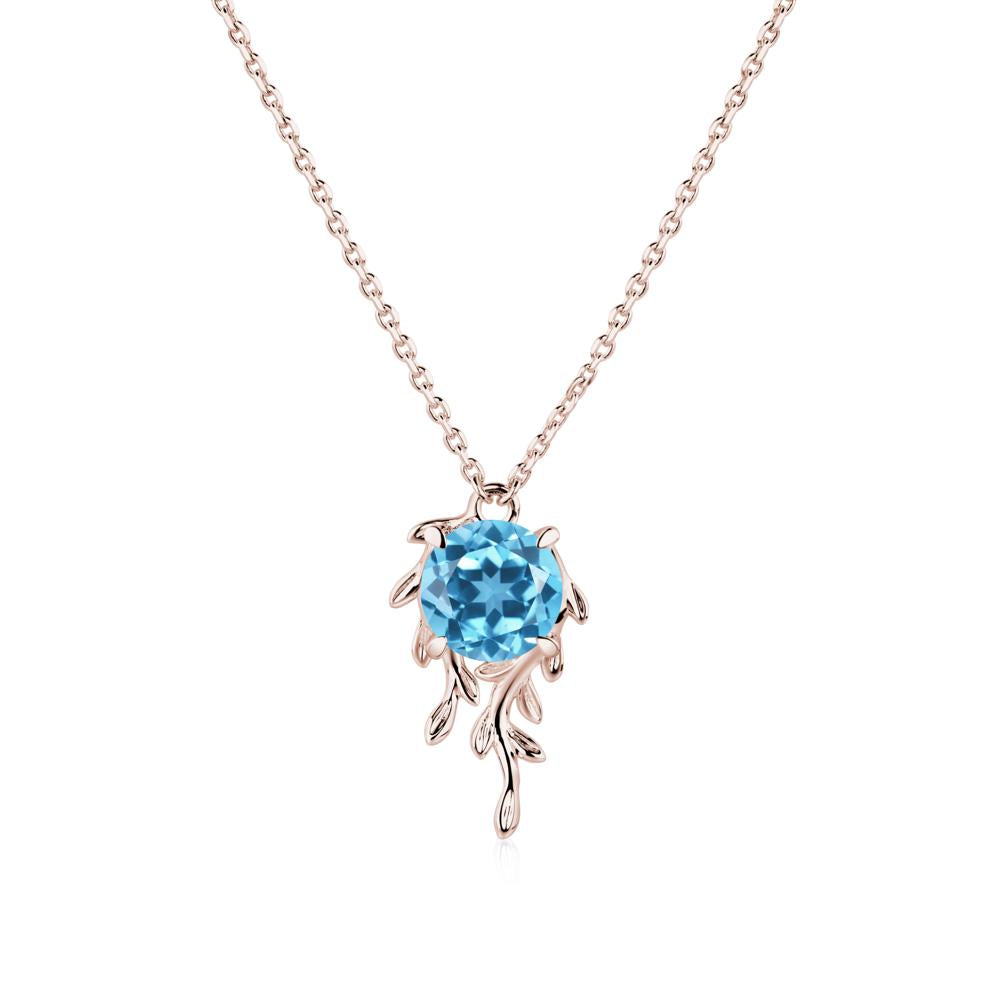 Round Cut Swiss Blue Topaz Necklace - LUO Jewelry #metal_14k rose gold