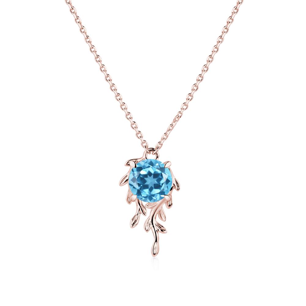 Round Cut Swiss Blue Topaz Necklace - LUO Jewelry #metal_18k rose gold