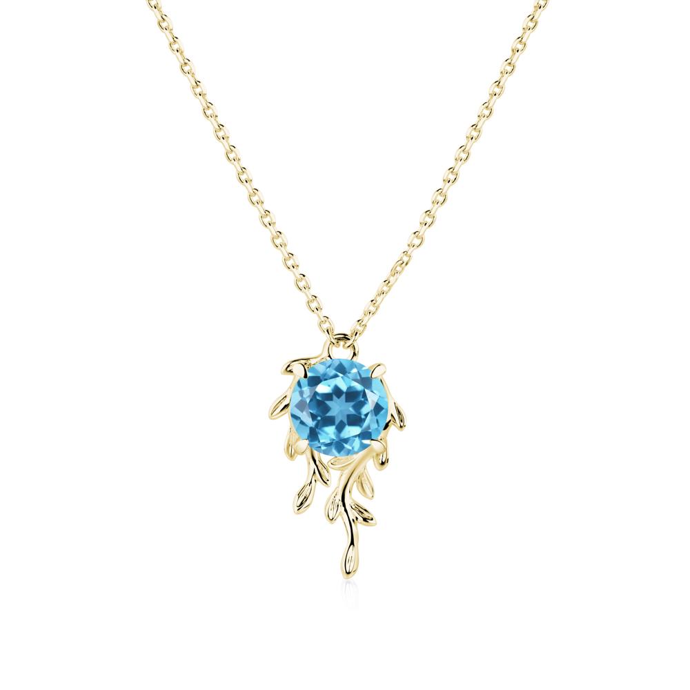 Round Cut Swiss Blue Topaz Necklace - LUO Jewelry #metal_18k yellow gold