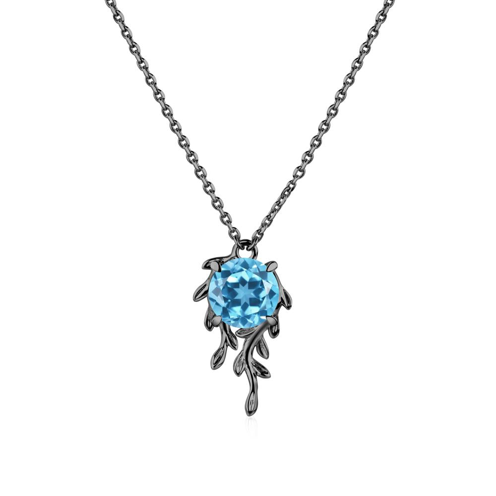 Round Cut Swiss Blue Topaz Necklace - LUO Jewelry #metal_black finish sterling silver