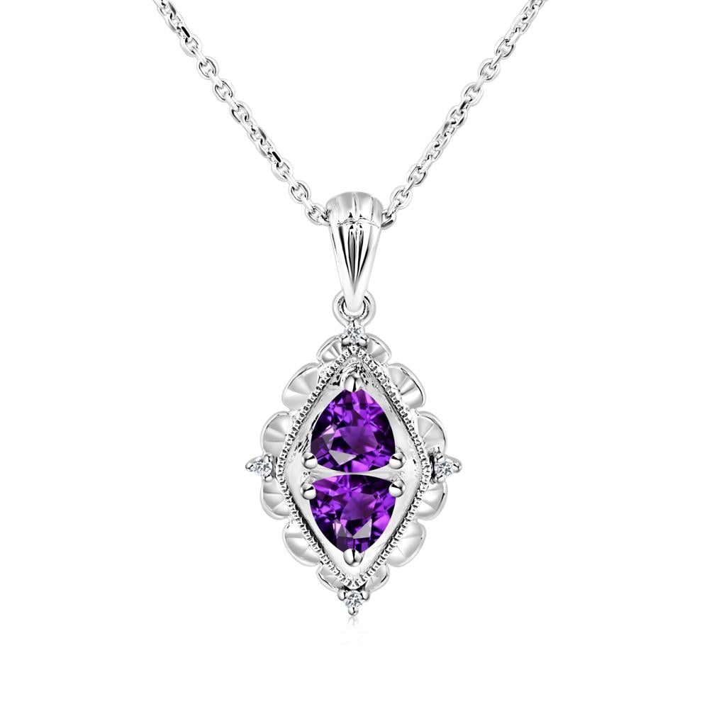 Amethyst Two Stone Necklace - LUO Jewelry #metal_14k white gold